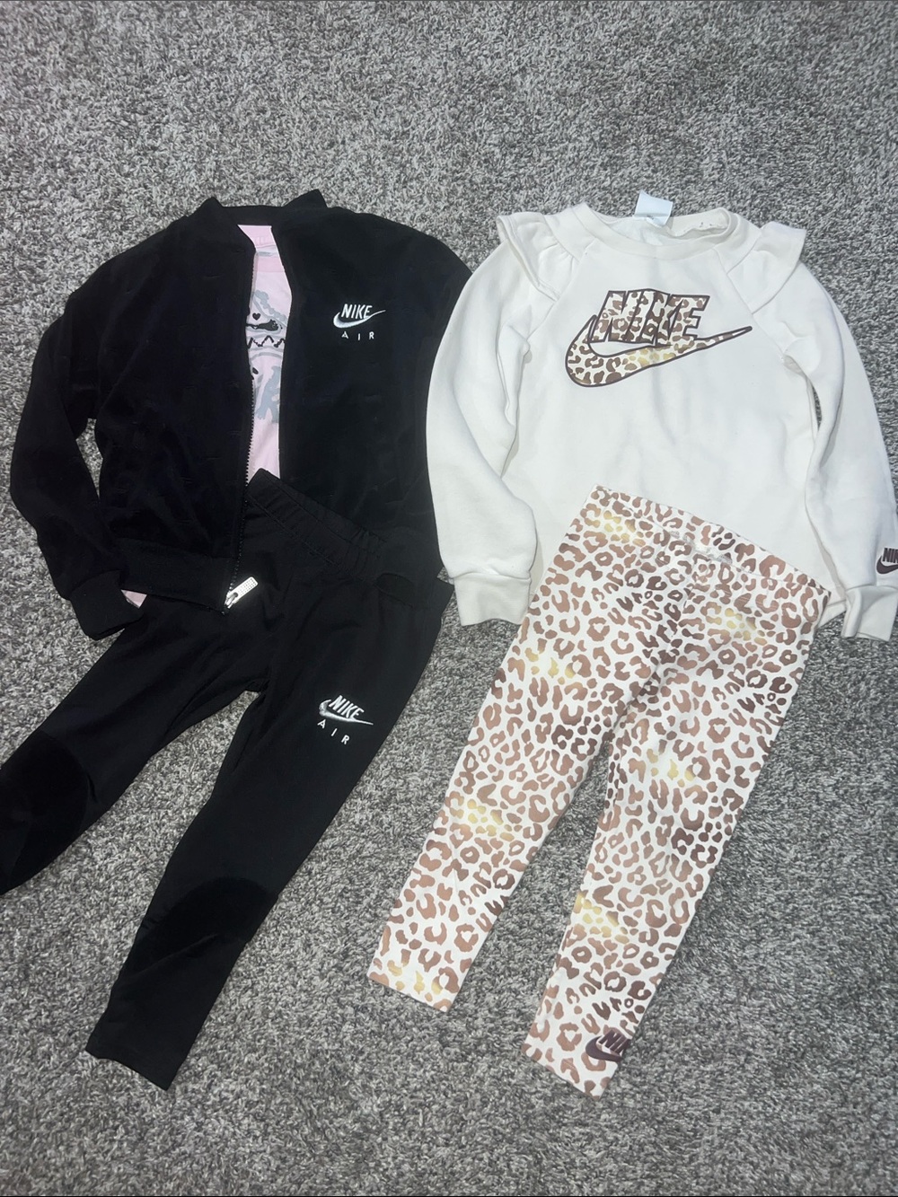 Nike Kids Matching Sets - Black & Cream with Leopard Print
